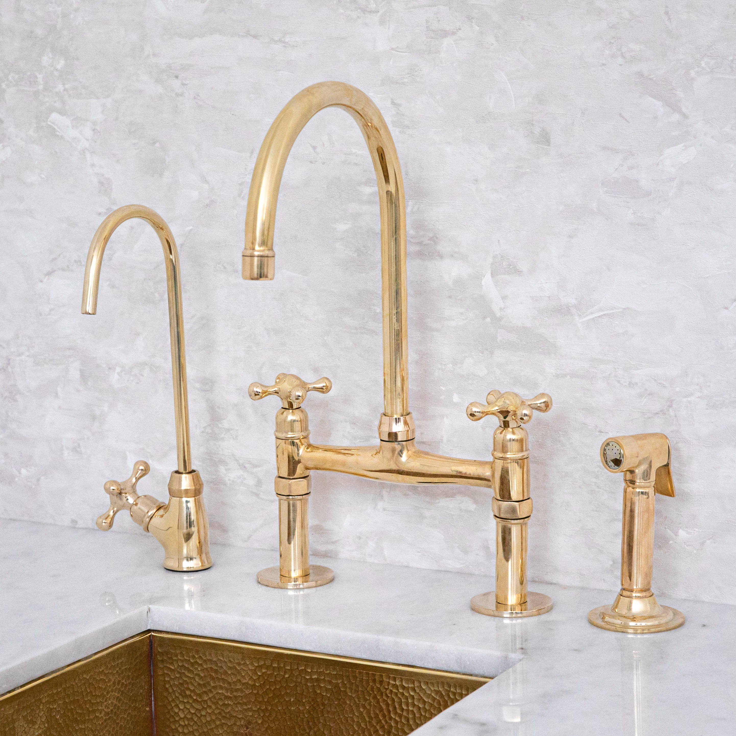 Unlacquered Brass Bridge Kitchen Faucet Ember