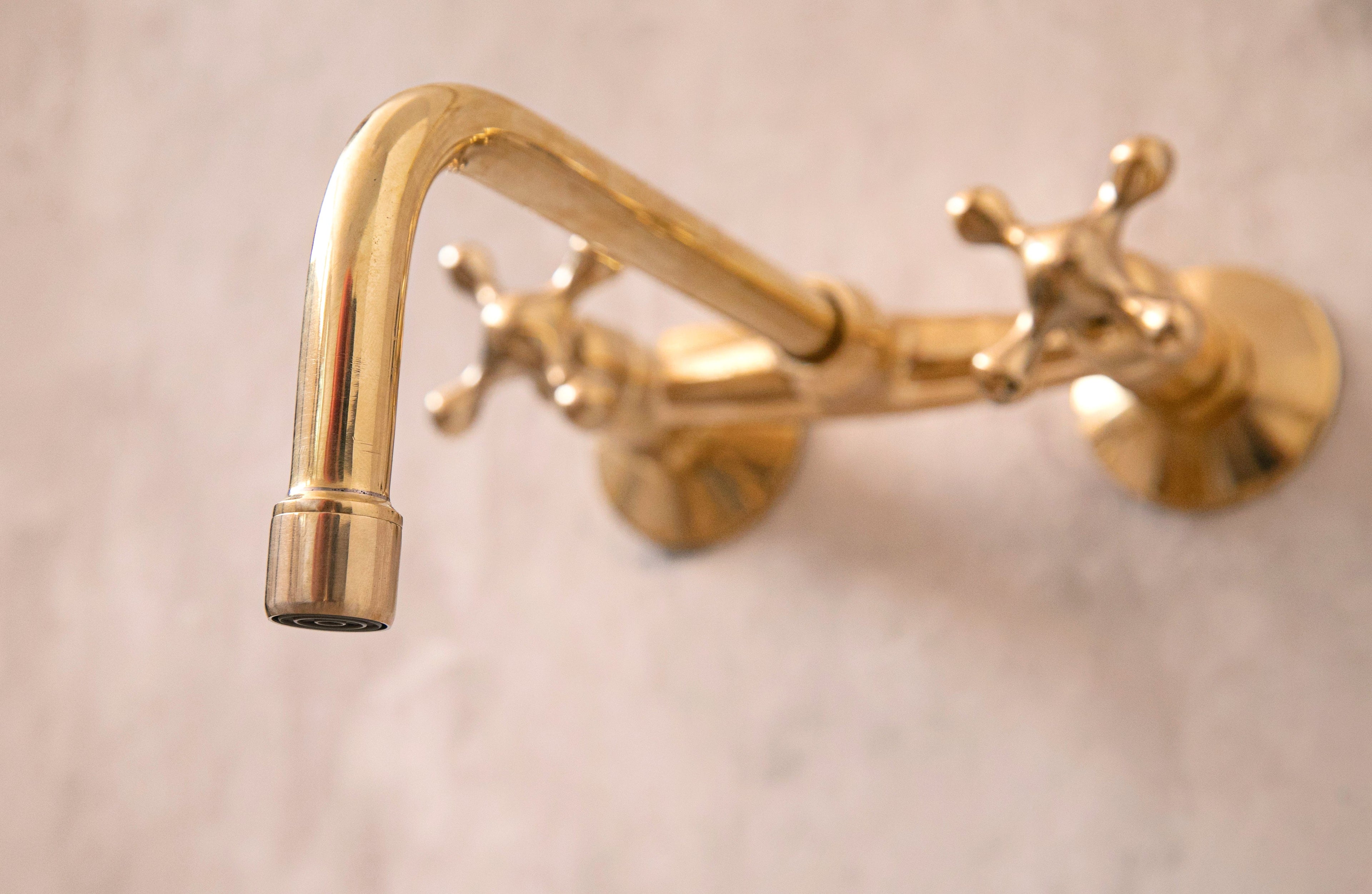Unlacquered Brass Wall Mount Faucet With Cross Handles