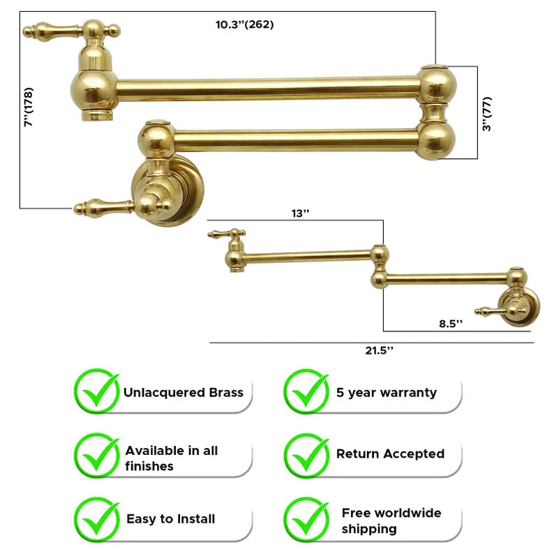 Unlacquered Classic Brass Pot Filler Faucet