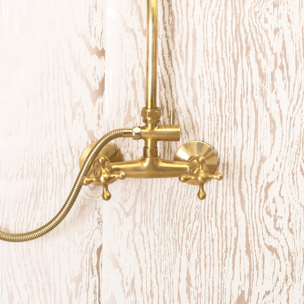 Unlacquered Brass Shower System, Brass Rain Shower Head, Bathroom Shower Set