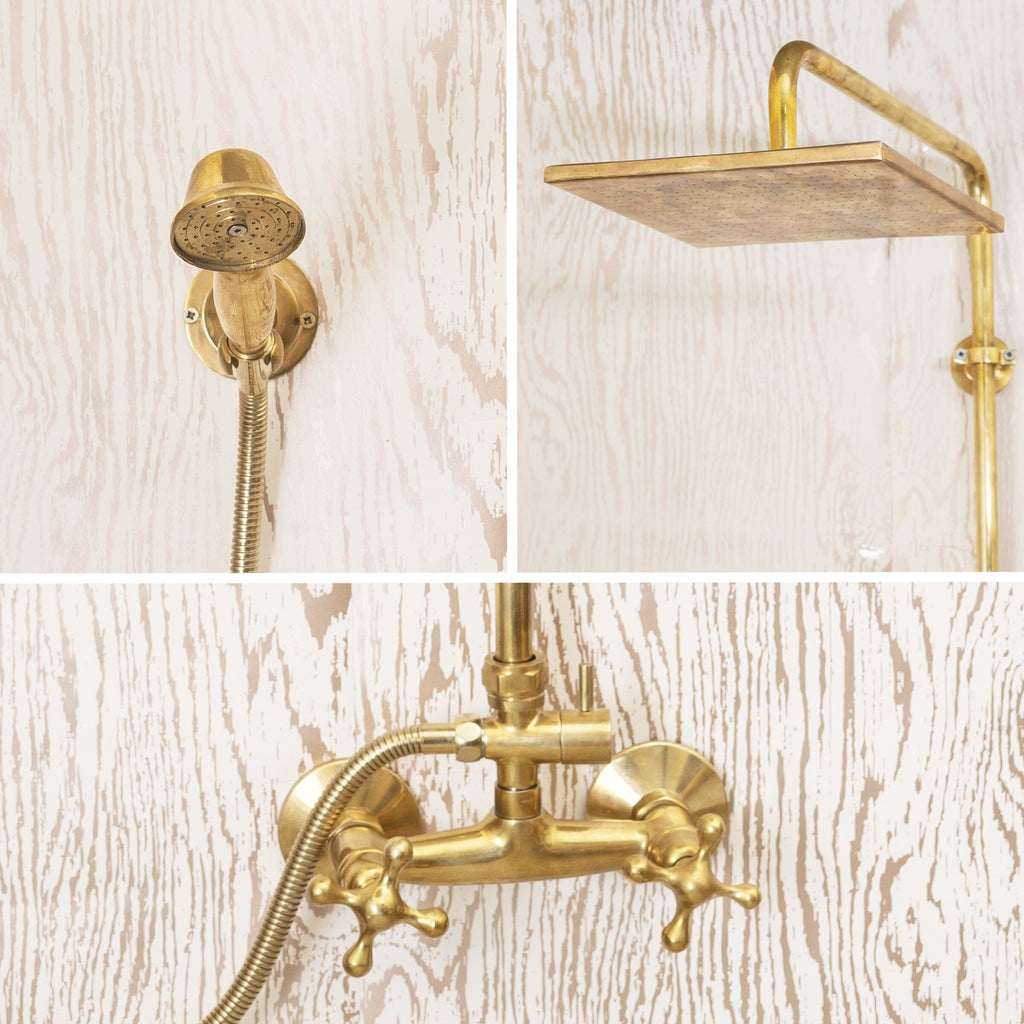 Unlacquered Brass Bathroom Shower Set With Square Shower Head