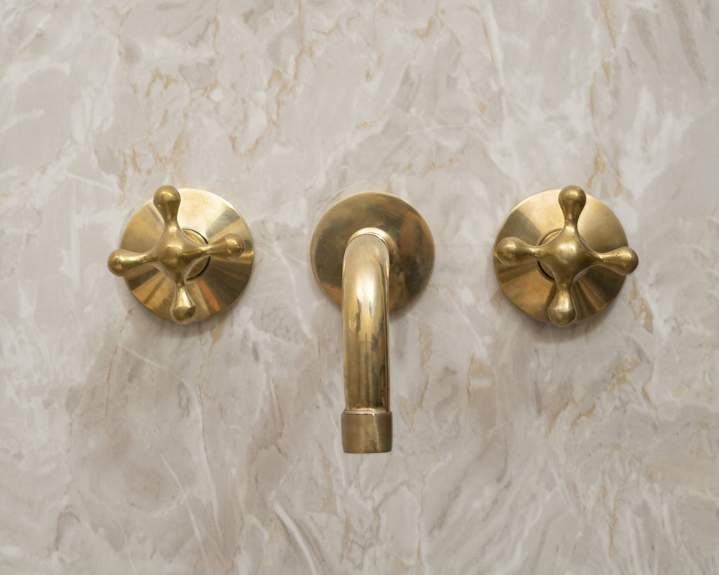 Unlacquered Brass Wall Mounted Faucet With Cross Handles