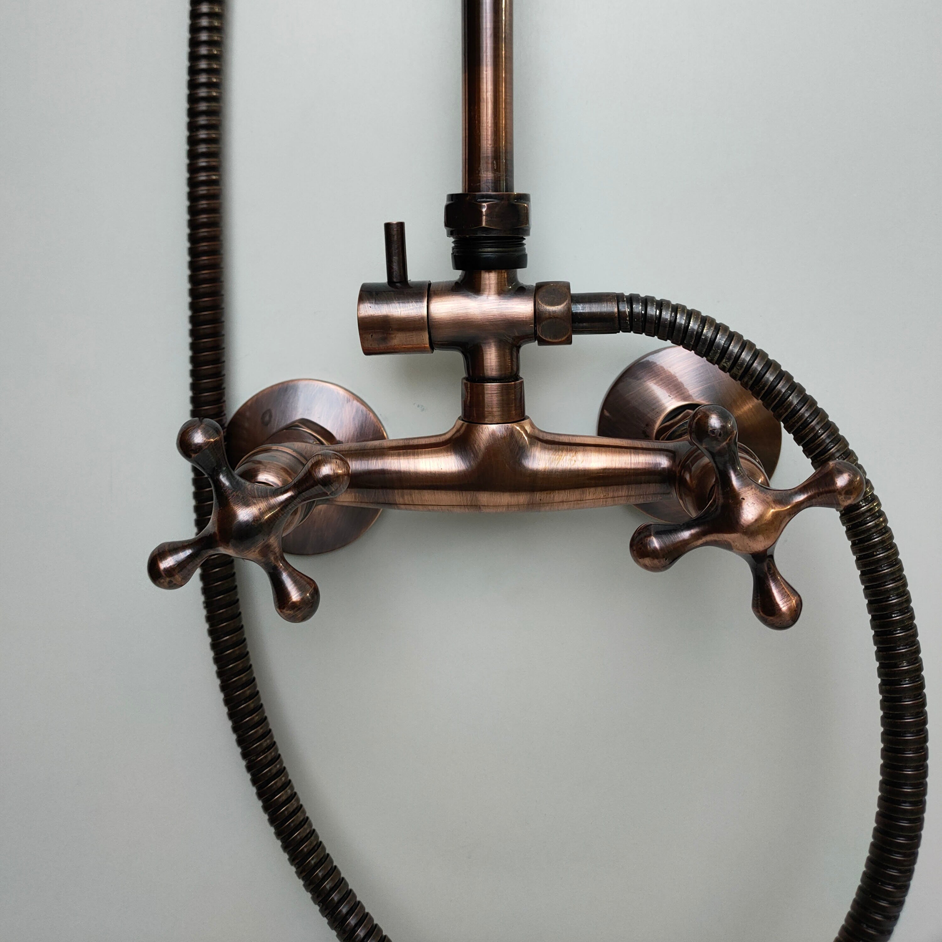 Copper Shower Mixer, 8" Round Copper Shower head and Hand Shower