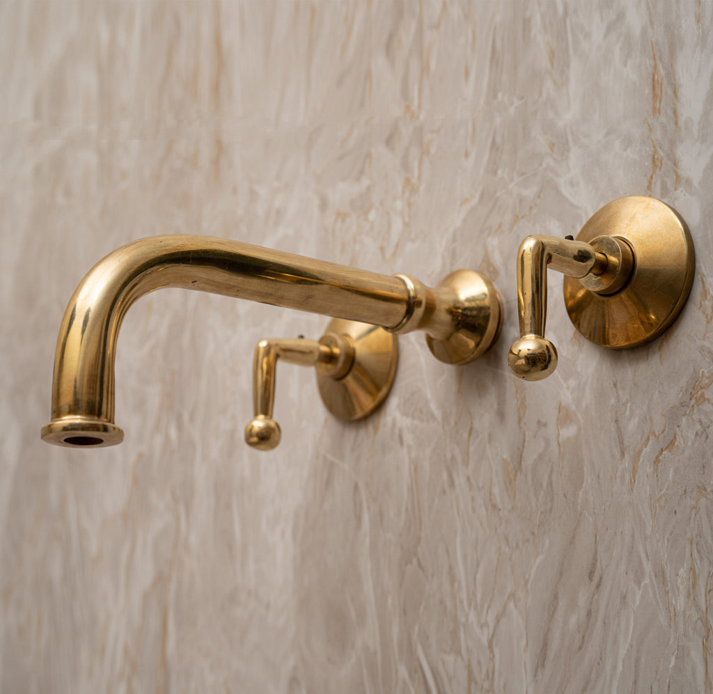 Unlacquered Brass Wall Mounted Bathroom Faucet