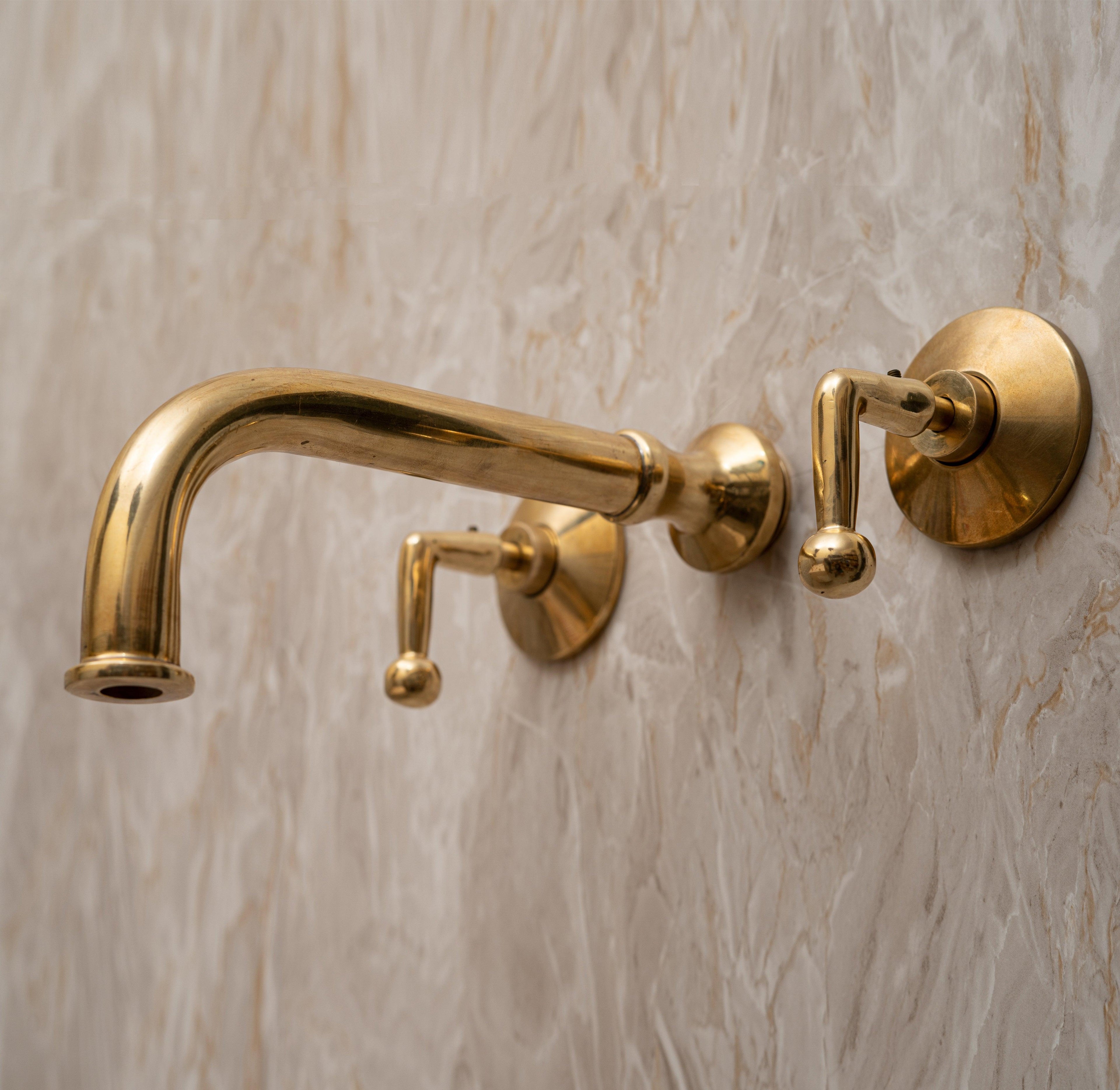 Unlacquered Brass Wall Mounted Bathroom Faucet