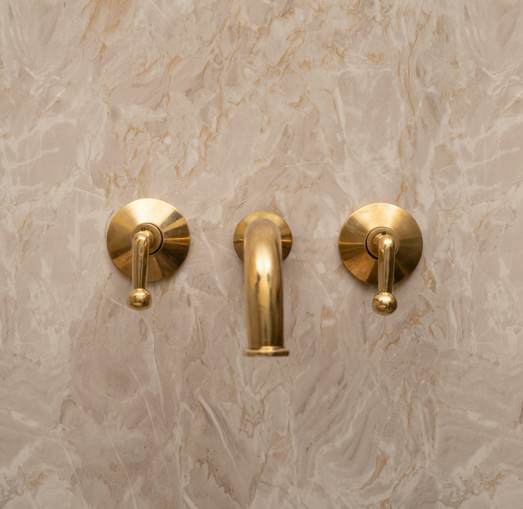 Unlacquered Brass Wall Mounted Bathroom Faucet